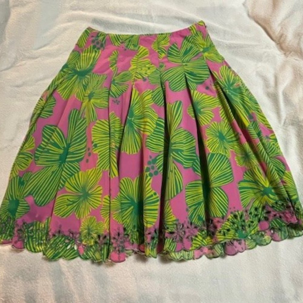 Vintage Lilly Pulitzer Green & Pink Skirt, sz 4